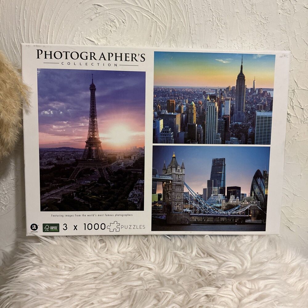 Sealed Jigsaw Puzzles Photographer's Collection Of 3-1000 Piece Paris, NY,Londo
